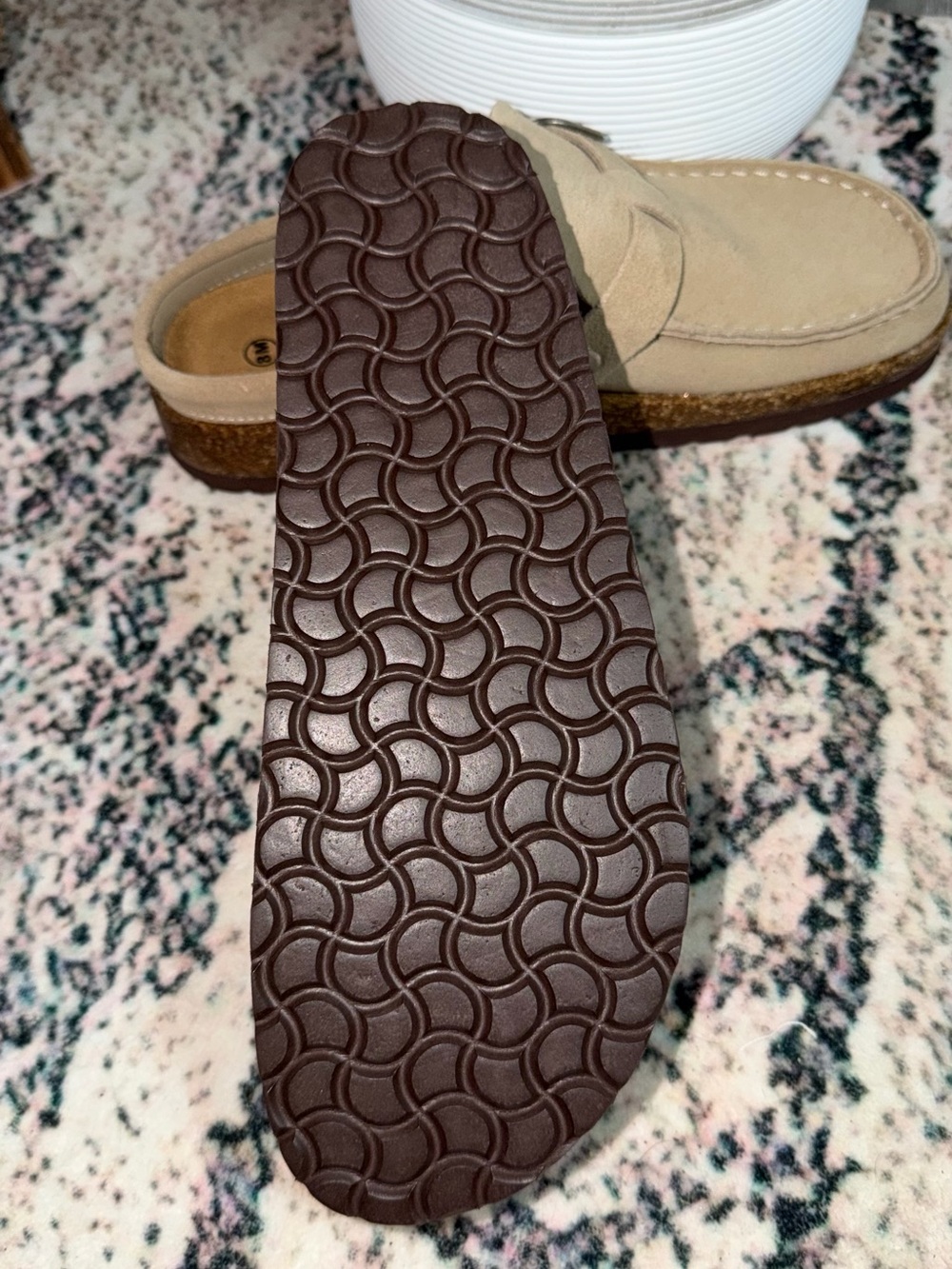 Comfortable Suede Mule Clogs with Buckle - Beige - Picture 3 of 3